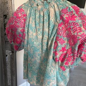 THML Kids Blouse with Pink Floral Embroidery